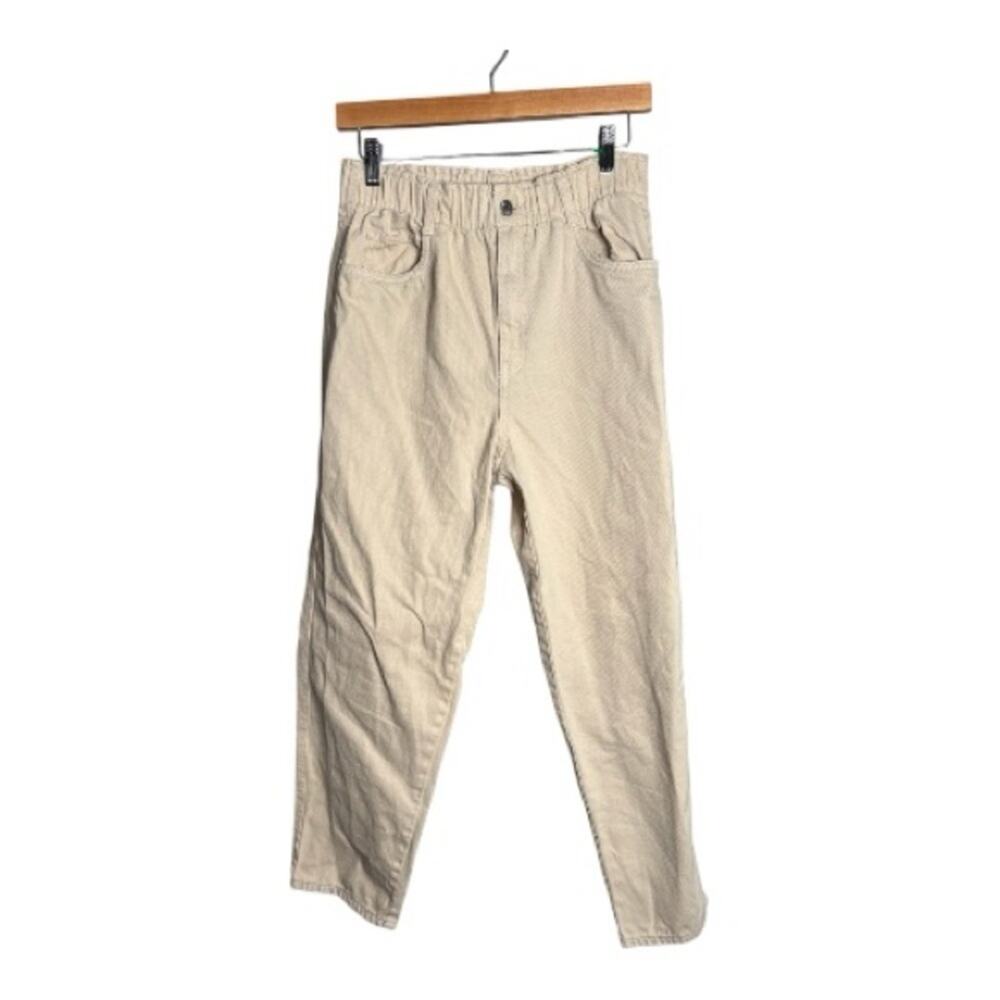 H&M Tan Cotton High Waisted Straight Leg Pants 8